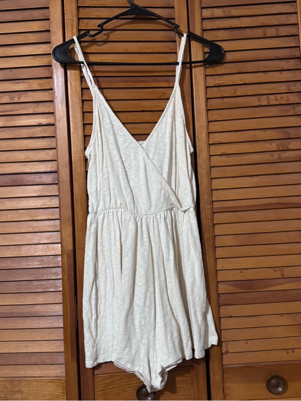 Lightweight Cream Romper with V-Neck